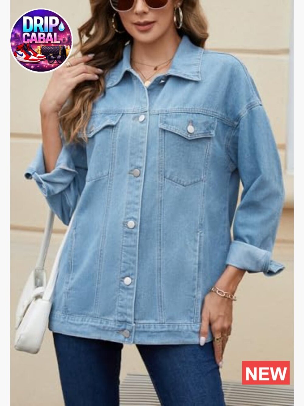 Oversized Boyfriend Denim Jacket Button Down Coat - Picture 4 of 5